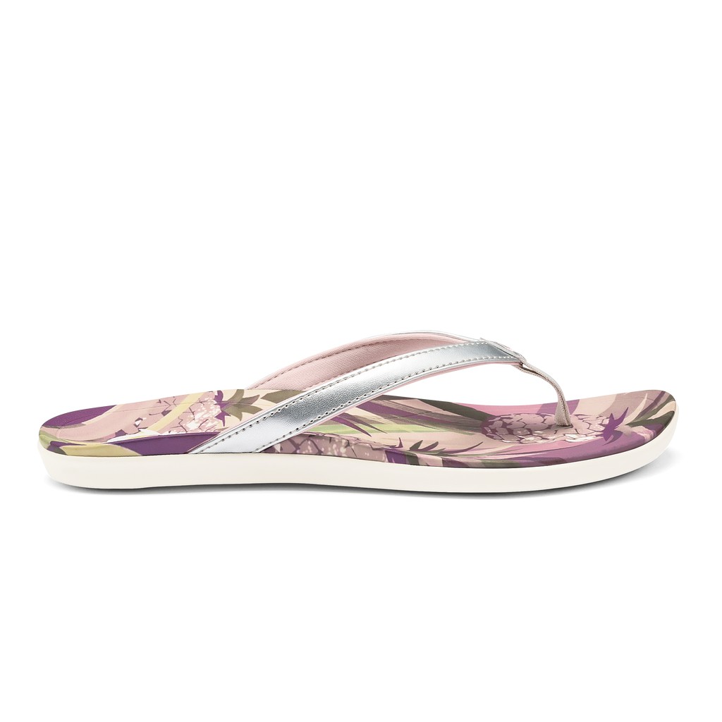 Olukai Zehentrenner Damen - Ho Opio Hau Hibiscus-inspired Beach Lila/Silber - 91672VABN